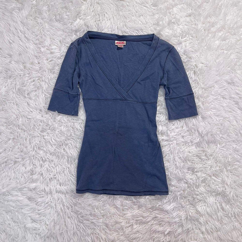 y2k navy blue wrap baby doll 3/4 sleeve top medium